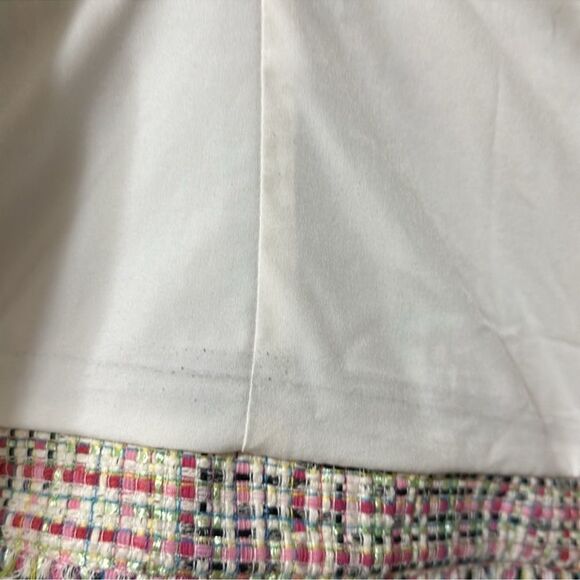 TAHARI x ASL 14 Pink Green Raw Fringe Hem Trim Four Pocket Tweed Blazer - Picture 12 of 13